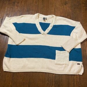 Shannon Passero striped cotton vneck pullover sweater size M